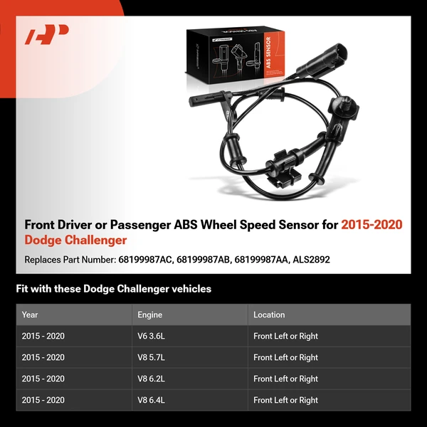 Front Driver or Passenger ABS Wheel Speed Sensor for 2015-2020 Dodge Challenger