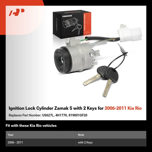 Ignition Lock Cylinder Zamak 5 with 2 Keys for 2006-2011 Kia Rio