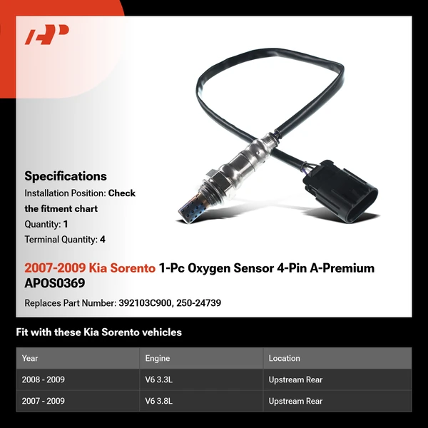 2007-2009 Kia Sorento 1-Pc Oxygen Sensor 4-Pin A-Premium APOS0369