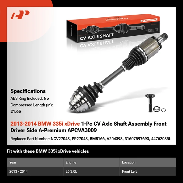 2013-2014 BMW 335i xDrive 1-Pc CV Axle Shaft Assembly Front Driver Side A-Premium APCVA3009