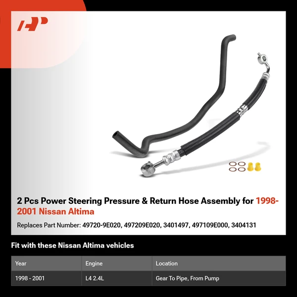 2 Pcs Power Steering Pressure & Return Hose Assembly for 1998-2001 Nissan Altima