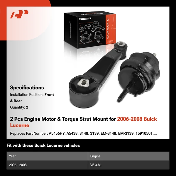 2 Pcs Engine Motor & Torque Strut Mount for 2006-2008 Buick Lucerne