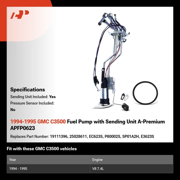 1994-1995 GMC C3500 Fuel Pump with Sending Unit A-Premium APFP0623