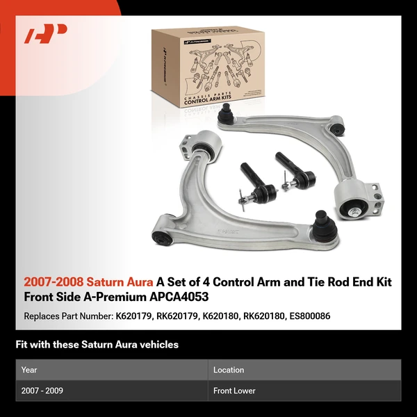 2007-2008 Saturn Aura A Set of 4 Control Arm and Tie Rod End Kit Front Side A-Premium APCA4053