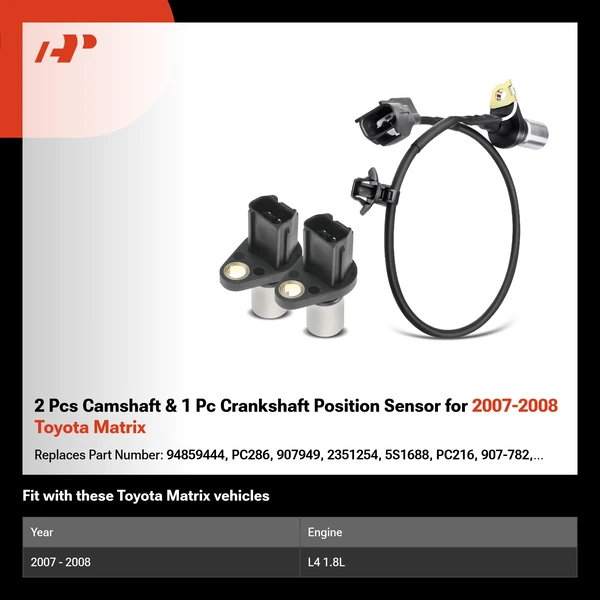 2 Pcs Camshaft & 1 Pc Crankshaft Position Sensor for 2007-2008 Toyota Matrix