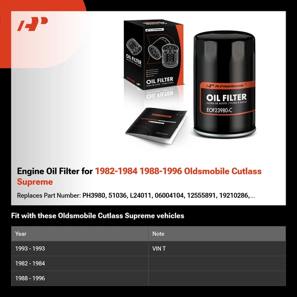 Engine Oil Filter for 1982-1984 1988-1996 Oldsmobile Cutlass Supreme