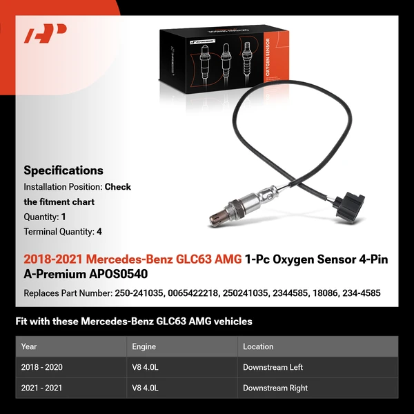2018-2021 Mercedes-Benz GLC63 AMG 1-Pc Oxygen Sensor 4-Pin A-Premium APOS0540