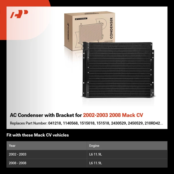 AC Condenser with Bracket for 2002-2003 2008 Mack CV