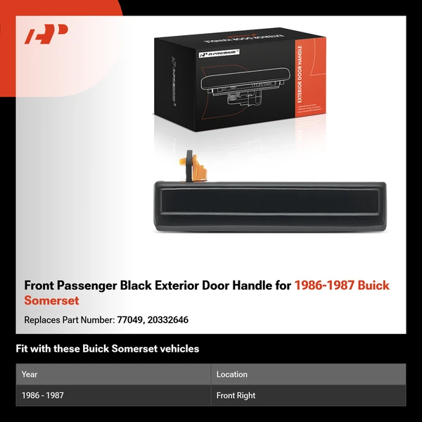 Front Passenger Black Exterior Door Handle for 1986-1987 Buick Somerset