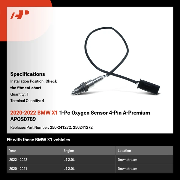2020-2022 BMW X1 1-Pc Oxygen Sensor 4-Pin A-Premium APOS0789