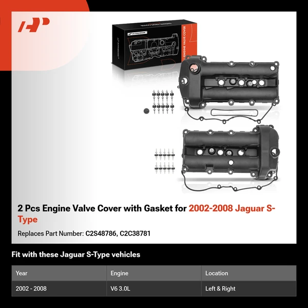 2 Pcs Engine Valve Cover with Gasket for 2002-2008 Jaguar S-Type