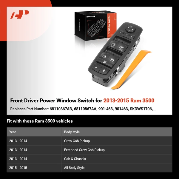 Front Driver Power Window Switch for 2013-2015 Ram 3500