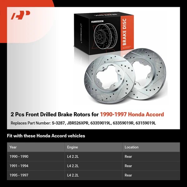2 Pcs Front  Drilled Brake Rotors  for 1990-1997 Honda Accord