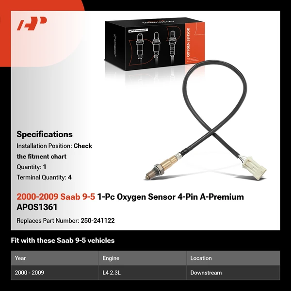 2000-2009 Saab 9-5 1-Pc Oxygen Sensor 4-Pin A-Premium APOS1361