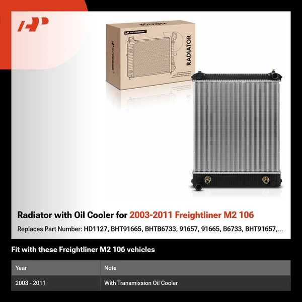 Radiator with Oil Cooler for 2003-2011 Freightliner M2 106