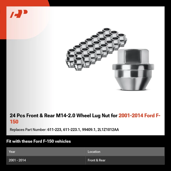 24 Pcs Front & Rear M14-2.0 Wheel Lug Nut for 2001-2014 Ford F-150