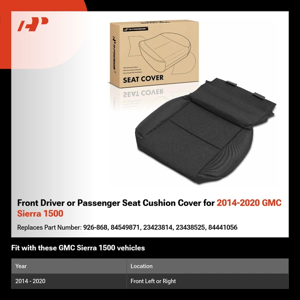 Front Driver or Passenger Seat Cushion Cover for 2014-2020 GMC Sierra 1500
