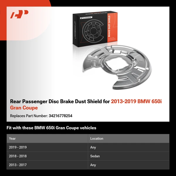 Rear Passenger Disc Brake Dust Shield for 2013-2019 BMW 650i Gran Coupe
