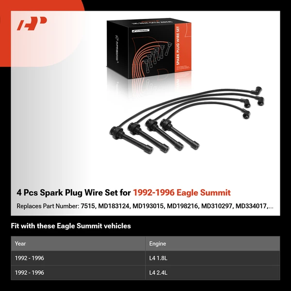 4 Pcs Spark Plug Wire Set for 1992-1996 Eagle Summit