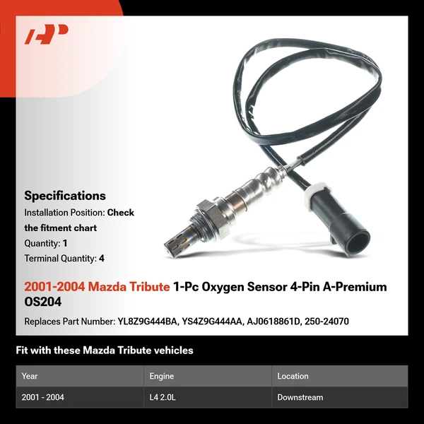2001-2004 Mazda Tribute 1-Pc Oxygen Sensor 4-Pin A-Premium OS204