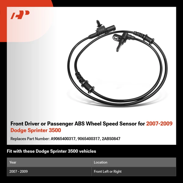 Front Driver or Passenger ABS Wheel Speed Sensor for 2007-2009 Dodge Sprinter 3500