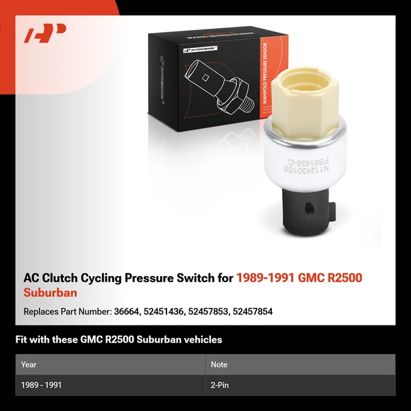 AC Clutch Cycling Pressure Switch for 1989-1991 GMC R2500 Suburban