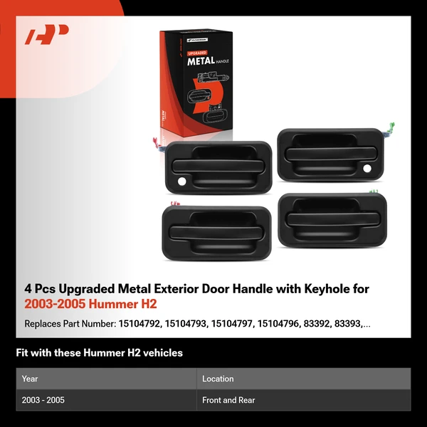 4 Pcs Upgraded Metal Exterior Door Handle with Keyhole for 2003-2005 Hummer H2