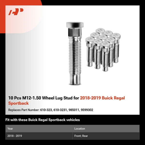 10 Pcs M12-1.50 Wheel Lug Stud for 2018-2019 Buick Regal Sportback