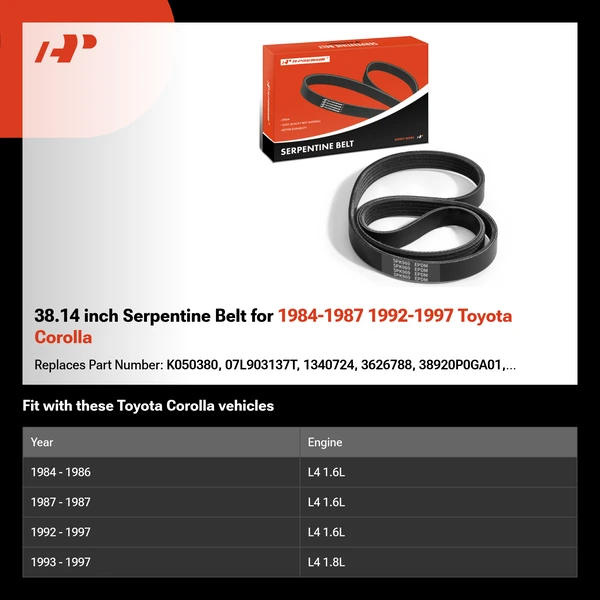 38.14 inch Serpentine Belt for 1984-1987 1992-1997 Toyota Corolla