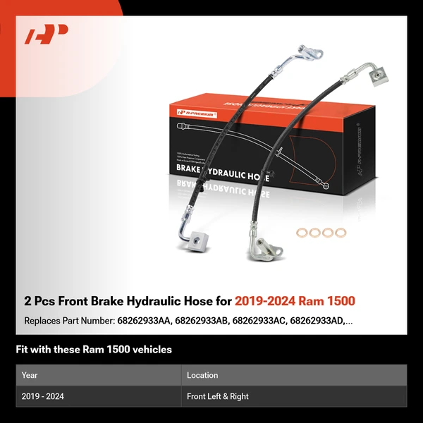 2 Pcs Front Brake Hydraulic Hose for 2019-2024 Ram 1500