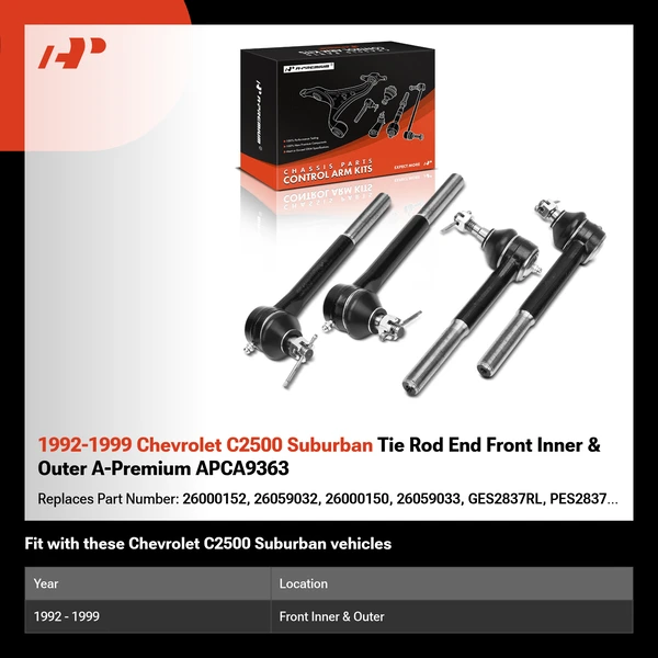 1992-1999 Chevrolet C2500 Suburban Tie Rod End Front Inner & Outer A-Premium APCA9363