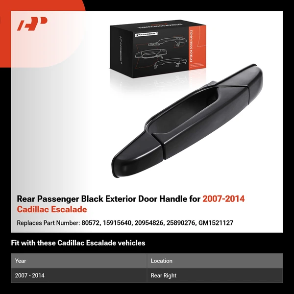 Rear Passenger Black Exterior Door Handle for 2007-2014 Cadillac Escalade