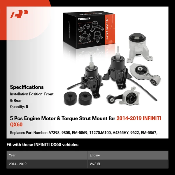 5 Pcs Engine Motor & Torque Strut Mount for 2014-2019 INFINITI QX60