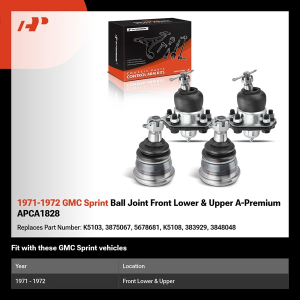 1971-1972 GMC Sprint Ball Joint Front Lower & Upper A-Premium APCA1828