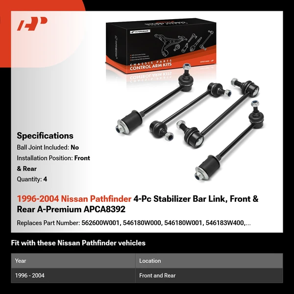 1996-2004 Nissan Pathfinder 4-Pc Stabilizer Bar Link, Front & Rear A-Premium APCA8392