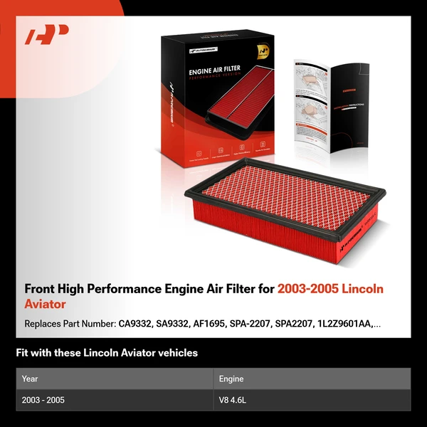 Front High Performance Engine Air Filter for 2003-2005 Lincoln Aviator