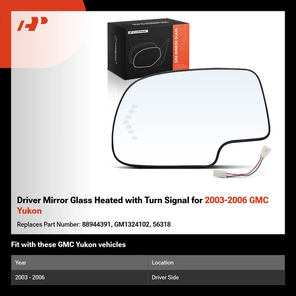 Driver Mirror Glass Heated with Turn Signal for 2003-2006 GMC Yukon