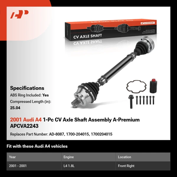 2001 Audi A4 1-Pc CV Axle Shaft Assembly A-Premium APCVA2243