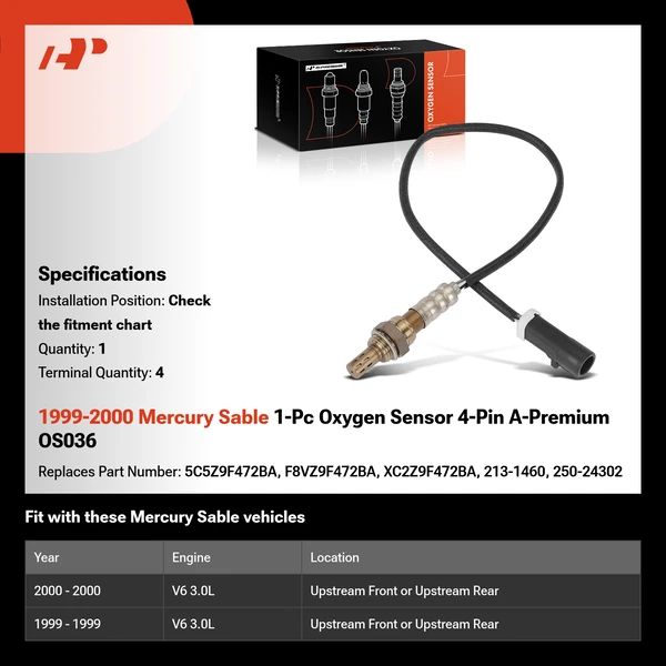 1999-2000 Mercury Sable 1-Pc Oxygen Sensor 4-Pin A-Premium OS036