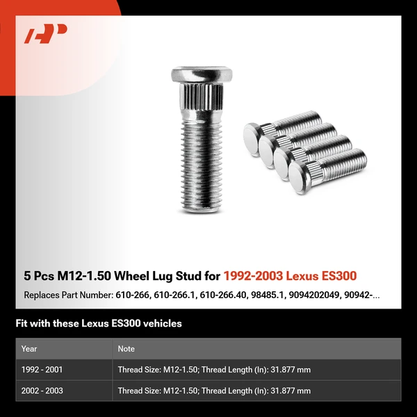 5 Pcs M12-1.50 Wheel Lug Stud for 1992-2003 Lexus ES300