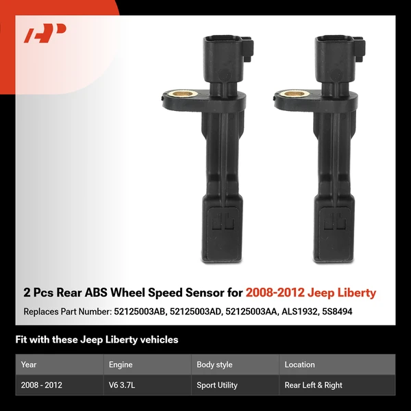 2 Pcs Rear ABS Wheel Speed Sensor for 2008-2012 Jeep Liberty