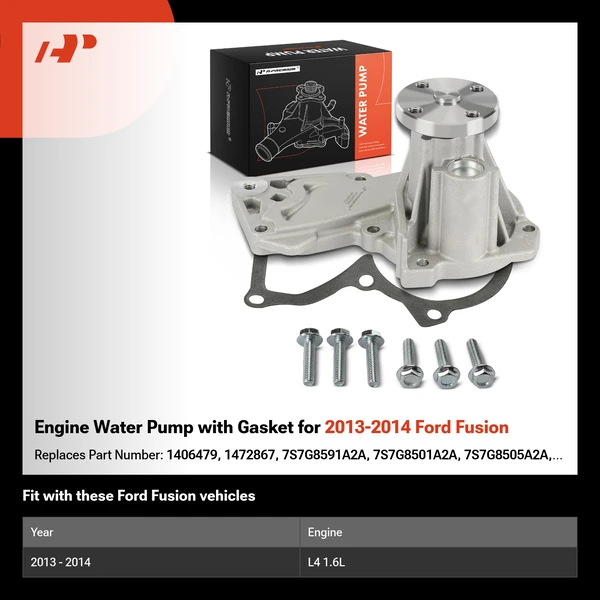 Engine Water Pump with Gasket for 2013-2014 Ford Fusion