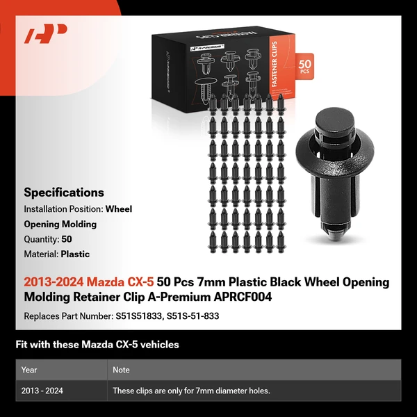 2013-2024 Mazda CX-5 50 Pcs 7mm Plastic Black Wheel Opening Molding A-Premium APRCF004