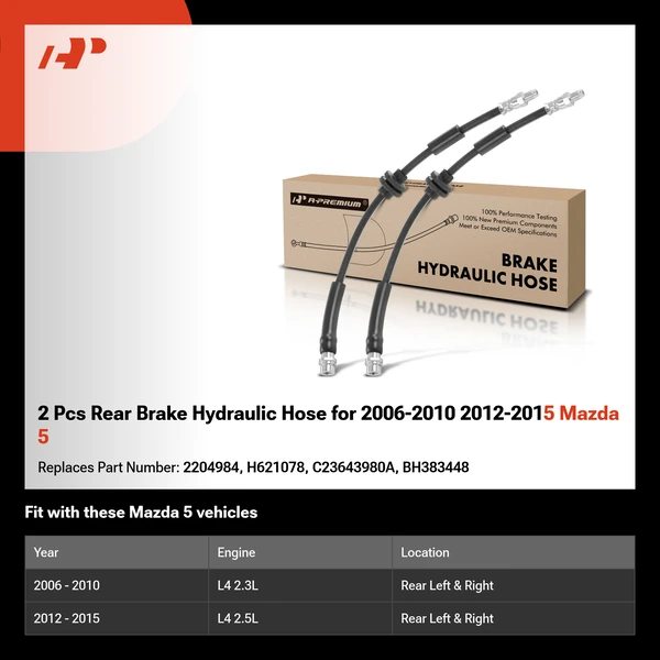 2 Pcs Rear Brake Hydraulic Hose for 2006-2010 2012-2015 Mazda 5