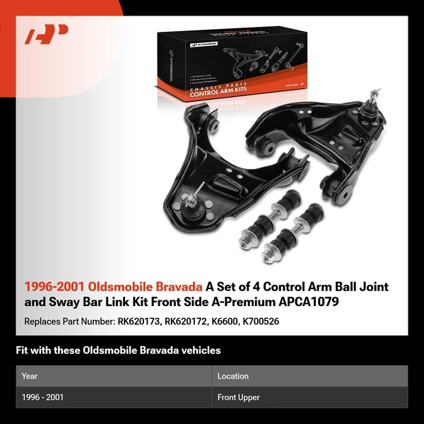 1996-2001 Oldsmobile Bravada A Set of 4 Control Arm Ball Joint and Sway Bar Link Kit Front Side A-Premium APCA1079