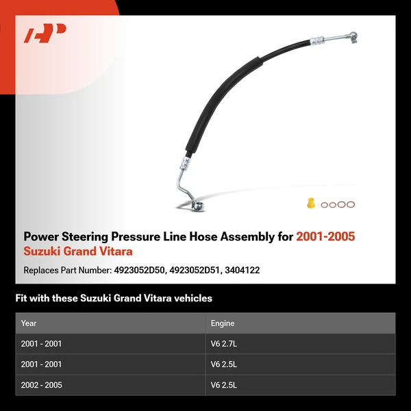 Power Steering Pressure Line Hose Assembly for 2001-2005 Suzuki Grand Vitara