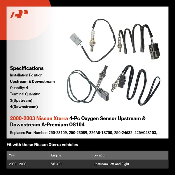 2000-2003 Nissan Xterra 4-Pc Oxygen Sensor Upstream & Downstream A-Premium OS104
