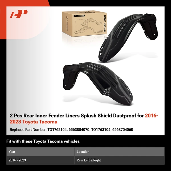 2 Pcs Rear Inner Fender Liners Splash Shield Dustproof for 2016-2023 Toyota Tacoma
