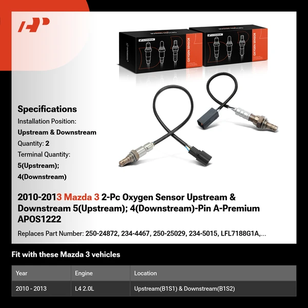 2010-2013 Mazda 3 2-Pc Oxygen Sensor Upstream & Downstream 5(Upstream); 4(Downstream)-Pin A-Premium APOS1222