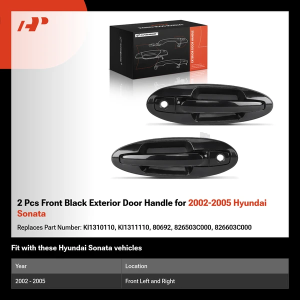 2 Pcs Front Black Exterior Door Handle for 2002-2005 Hyundai Sonata